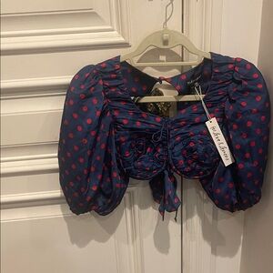 NWT For Love And Lemons Navy and Red Polka Dot Crop Top